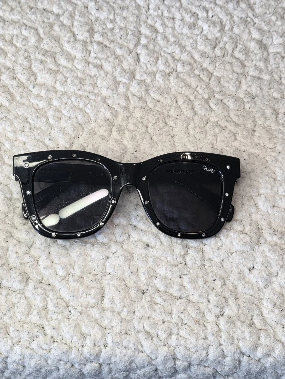Quay Australia Black Rhinestone Square Sunglasses — Studded Frame